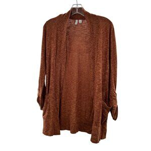 Relativity Women's Open Front Cardigan Long Roll Tab Sleeve Rust Size Small